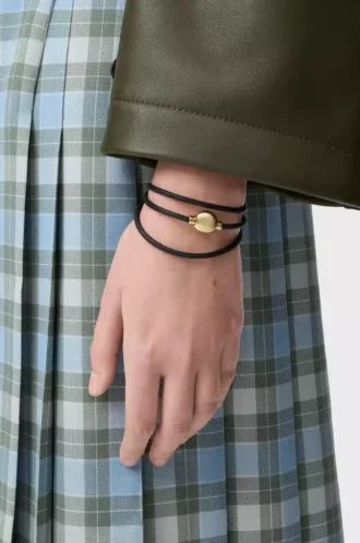 Bracciale Pebble in pelle di vitello Nero/Oro
