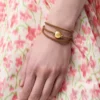 Bracciale Pebble in pelle di vitello Warm Desert/Gold