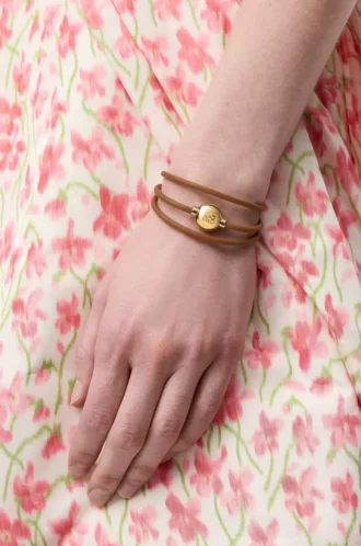 Bracciale Pebble in pelle di vitello Warm Desert/Gold