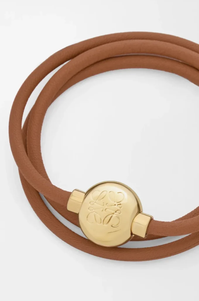 Bracciale Pebble in pelle di vitello Warm Desert/Gold