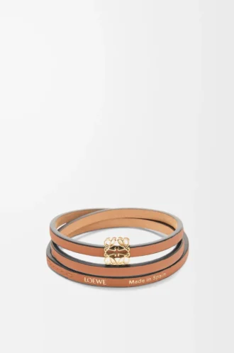 Bracciale rigido intrecciato in pelle di vitello Tan