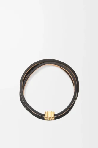 Bracciale rigido intrecciato in pelle di vitello Tan