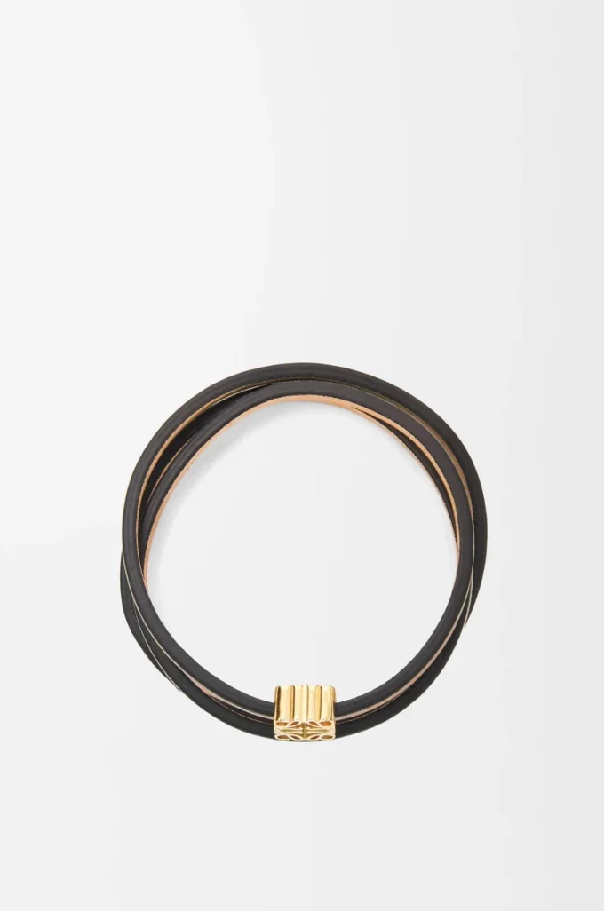 Bracciale rigido intrecciato in pelle di vitello Tan