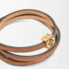 Bracciale rigido intrecciato in pelle di vitello Tan
