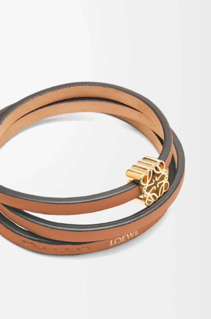 Bracciale rigido intrecciato in pelle di vitello Tan