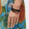 Bracciale rigido Twist in pelle di vitello nero