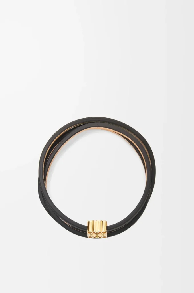 Bracciale rigido Twist in pelle di vitello nero