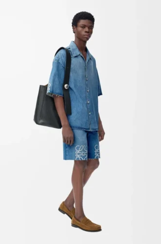 Camicia a maniche corte Anagram in denim Denim lavato