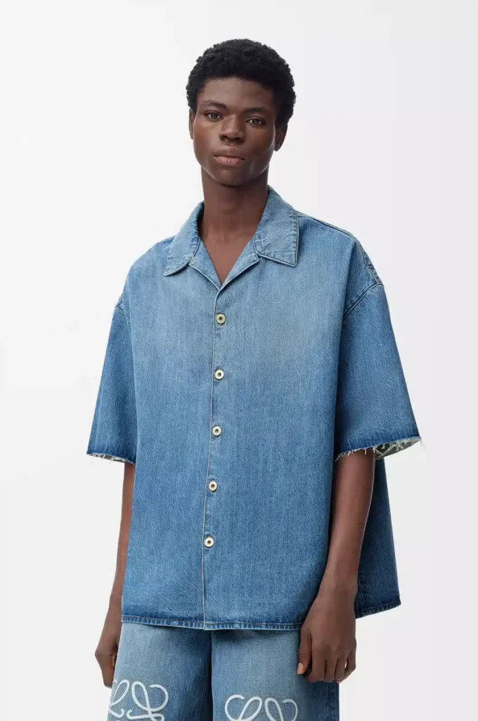 Camicia a maniche corte Anagram in denim Denim lavato