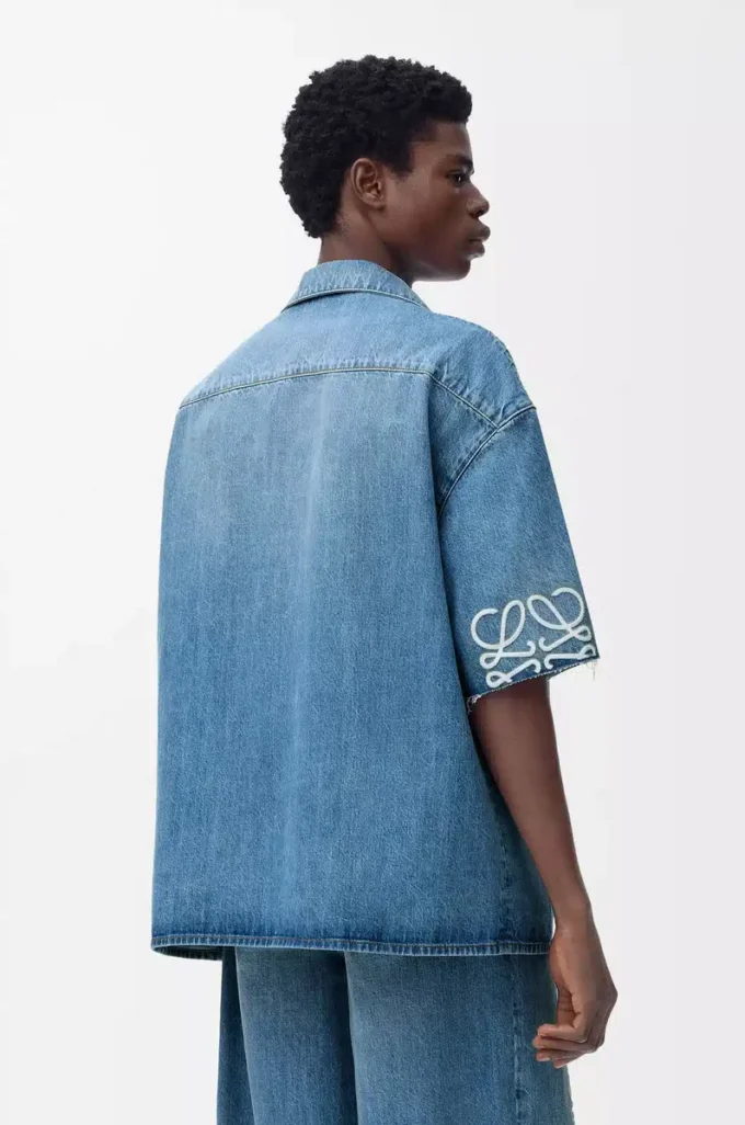 Camicia a maniche corte Anagram in denim Denim lavato