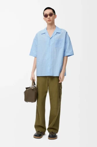 Camicia a maniche corte in cotone azzurro