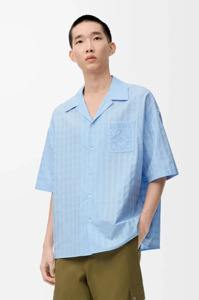 Camicia a maniche corte in cotone azzurro