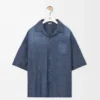 Camicia a maniche corte in cotone blu lavato