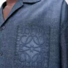 Camicia a maniche corte in cotone blu lavato