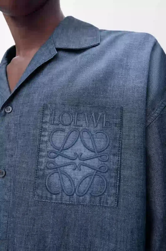Camicia a maniche corte in cotone blu lavato