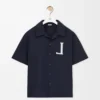Camicia a maniche corte in cotone blu navy scuro