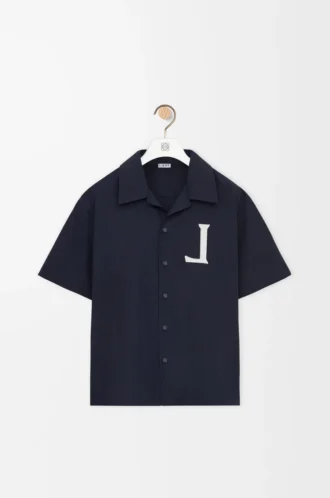 Camicia a maniche corte in cotone blu navy scuro