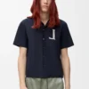 Camicia a maniche corte in cotone blu navy scuro