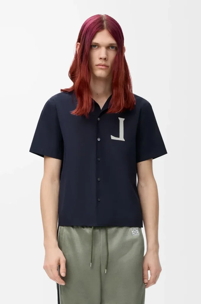 Camicia a maniche corte in cotone blu navy scuro