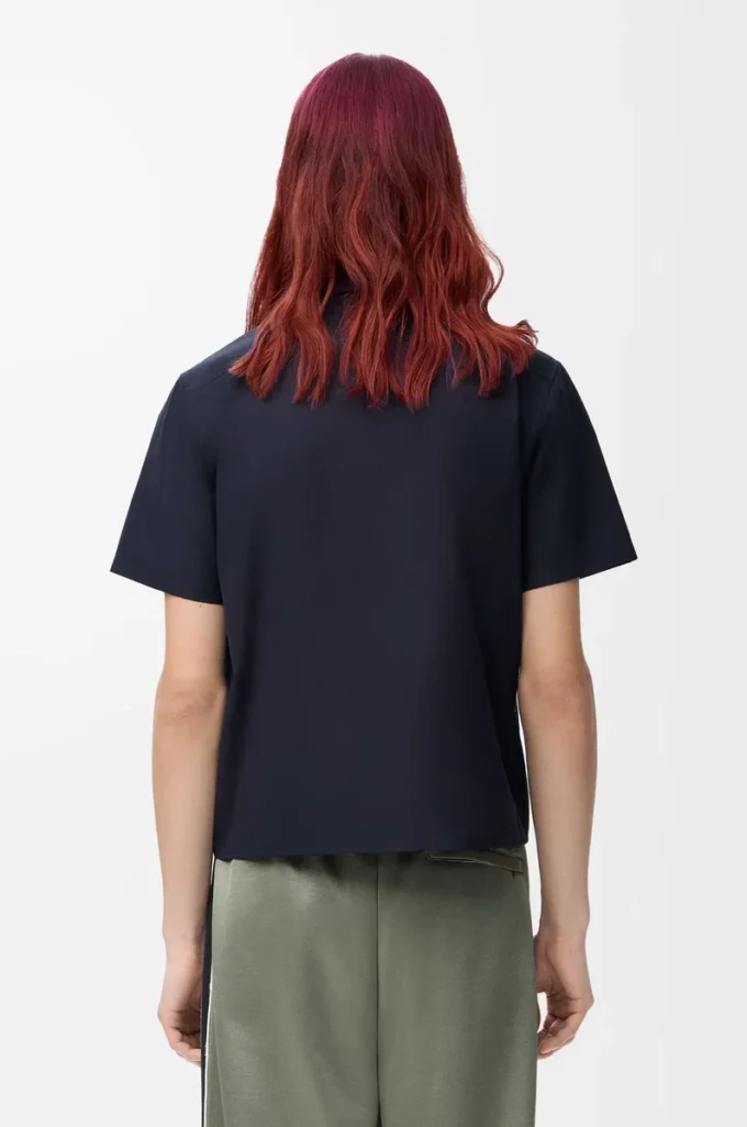 Camicia a maniche corte in cotone blu navy scuro