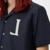 Camicia a maniche corte in cotone blu navy scuro