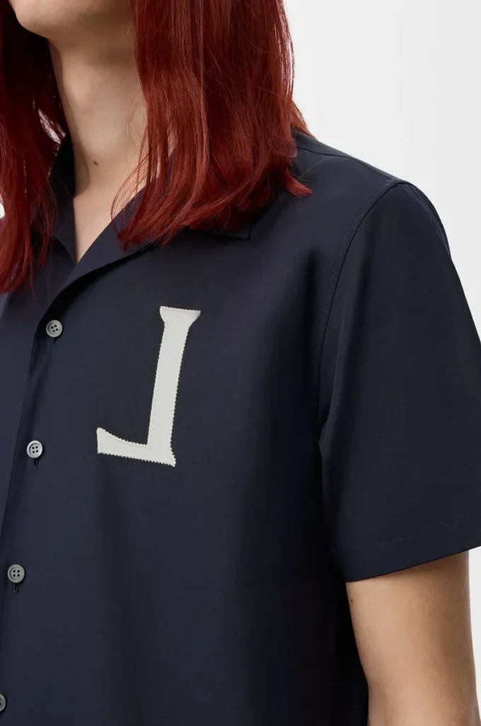 Camicia a maniche corte in cotone blu navy scuro