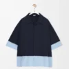 Camicia a maniche corte in cotone blu navy scuro/azzurro