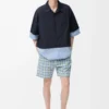 Camicia a maniche corte in cotone blu navy scuro/azzurro
