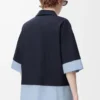 Camicia a maniche corte in cotone blu navy scuro/azzurro