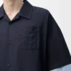 Camicia a maniche corte in cotone blu navy scuro/azzurro