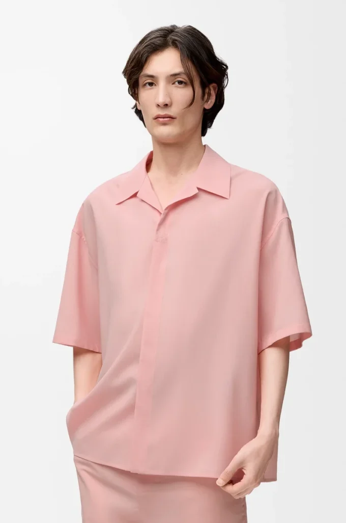 Camicia a maniche corte in lana Corallo