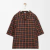 Camicia a maniche corte in misto lana Arancione/Nero