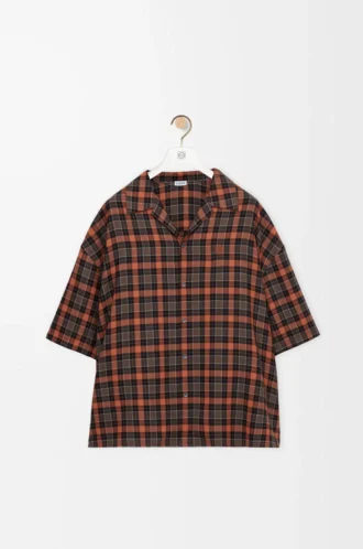 Camicia a maniche corte in misto lana Arancione/Nero