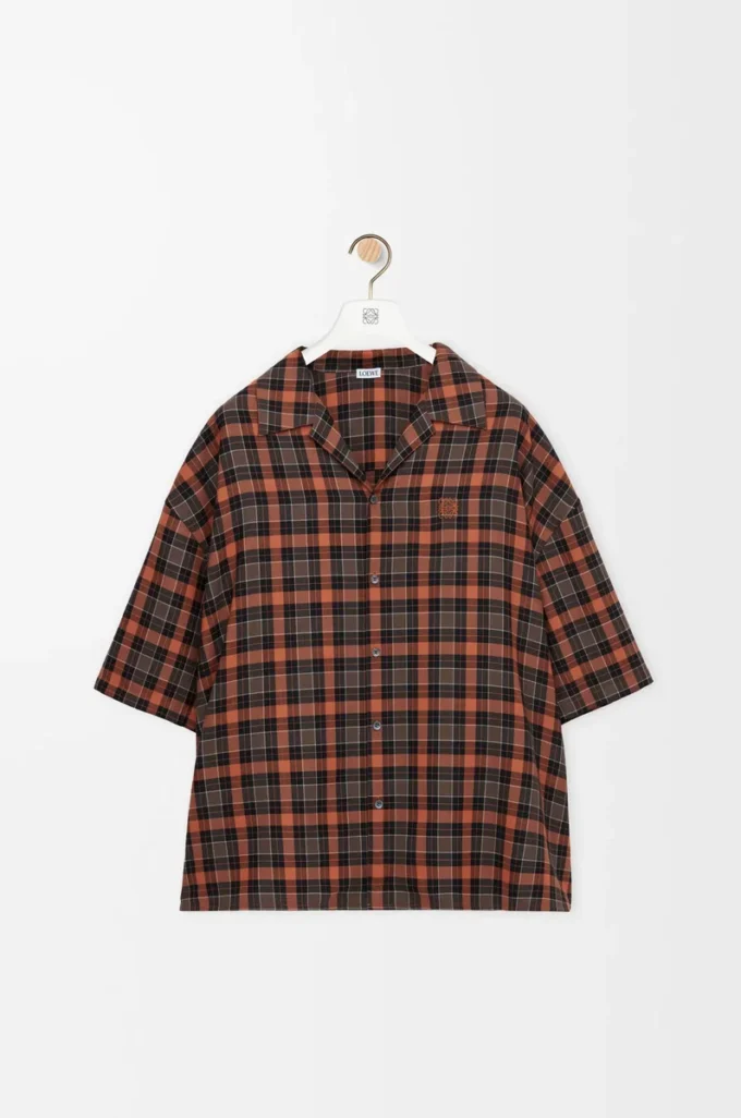 Camicia a maniche corte in misto lana Arancione/Nero