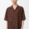 Camicia a maniche corte in misto lana Arancione/Nero