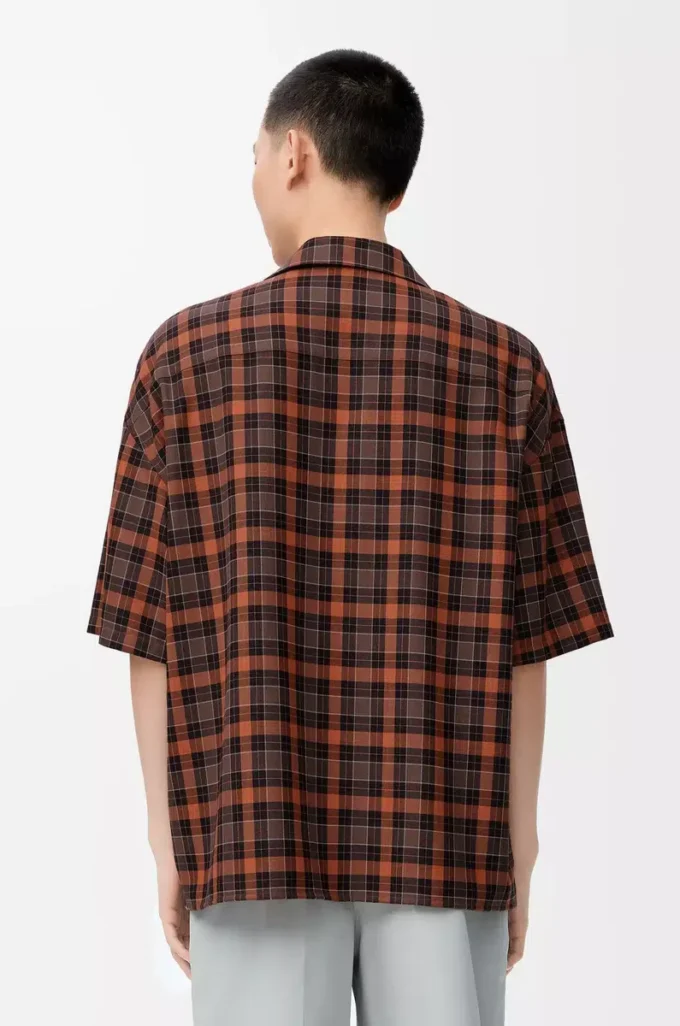 Camicia a maniche corte in misto lana Arancione/Nero