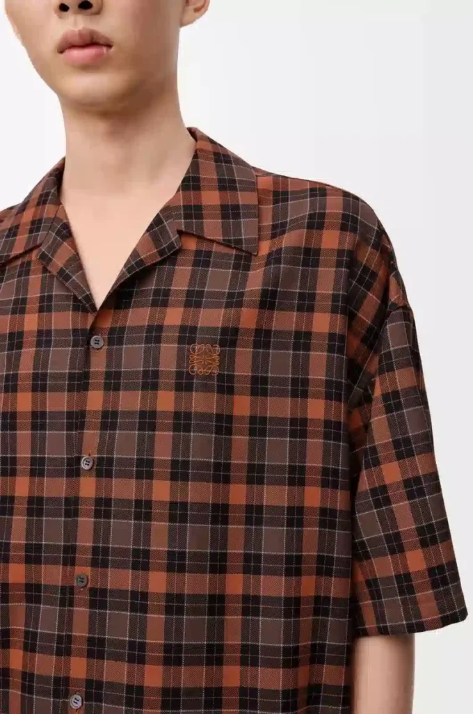 Camicia a maniche corte in misto lana Arancione/Nero