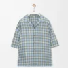 Camicia a maniche corte in misto lana azzurro/bianco