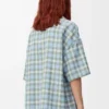 Camicia a maniche corte in misto lana azzurro/bianco
