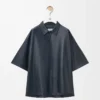 Camicia a maniche corte in nappa di agnello blu scuro