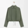 Camicia a palloncino in seta verde kaki