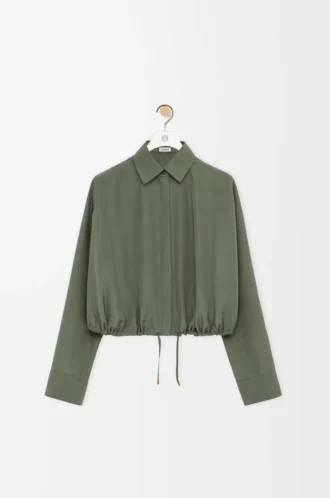 Camicia a palloncino in seta verde kaki