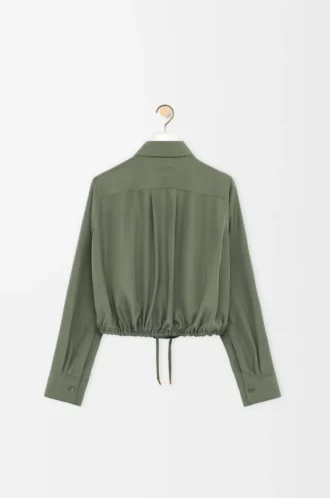 Camicia a palloncino in seta verde kaki