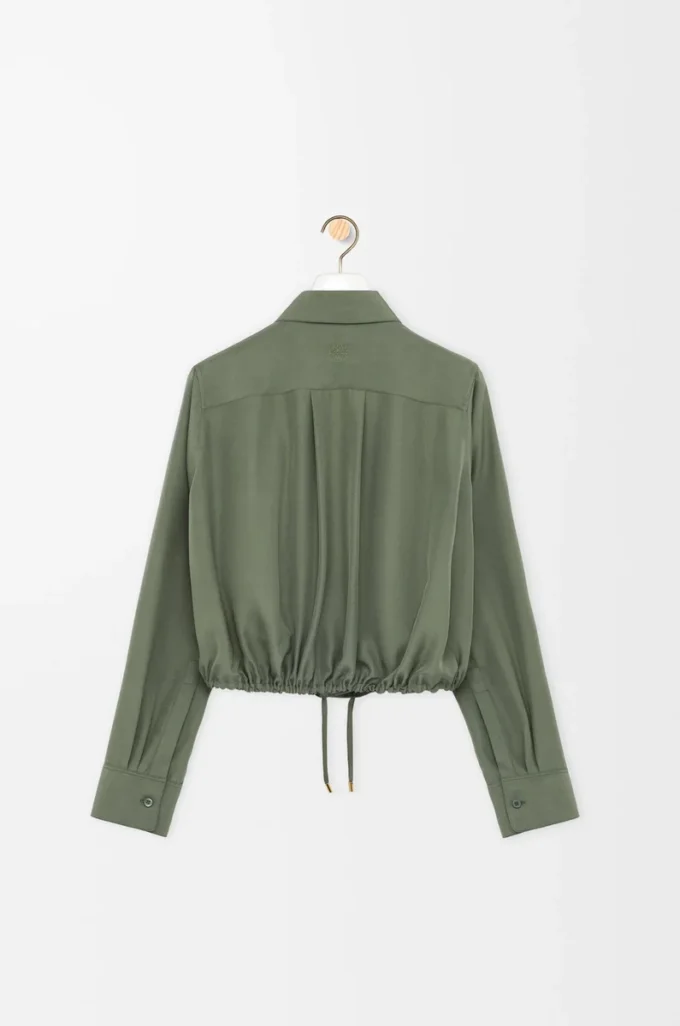 Camicia a palloncino in seta verde kaki