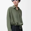 Camicia a palloncino in seta verde kaki