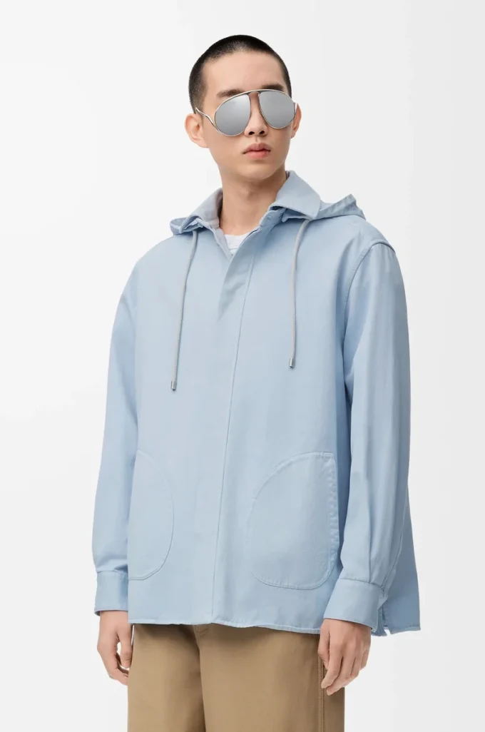 Camicia con cappuccio in cotone azzurro