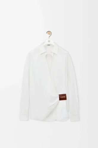 Camicia drappeggiata in cotone bianco
