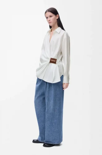 Camicia drappeggiata in cotone bianco