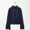 Camicia drappeggiata in denim blu indaco Camicia drappeggiata in denim blu indaco