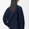 Camicia drappeggiata in denim blu indaco scuro Camicia drappeggiata in denim blu indaco scuro